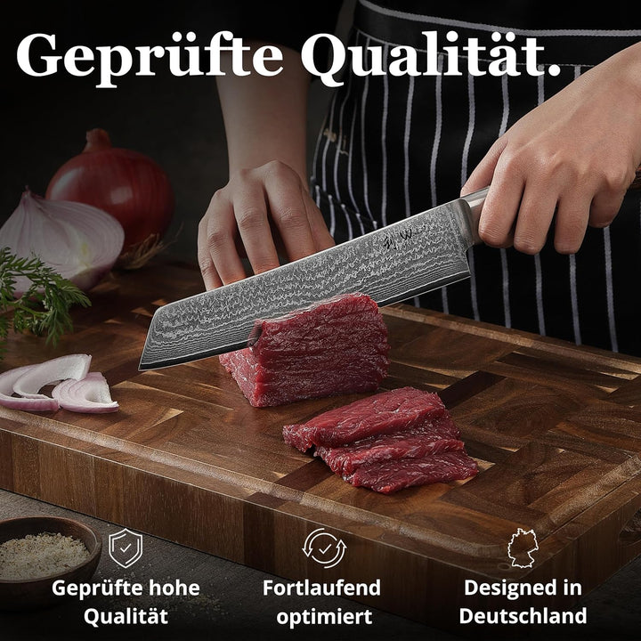 Wakoli EDIB Bunka Küchenmesser aus echtem Damaststahl (VG10 Kern) mit 20 cm Klinge – Scharf & ergono