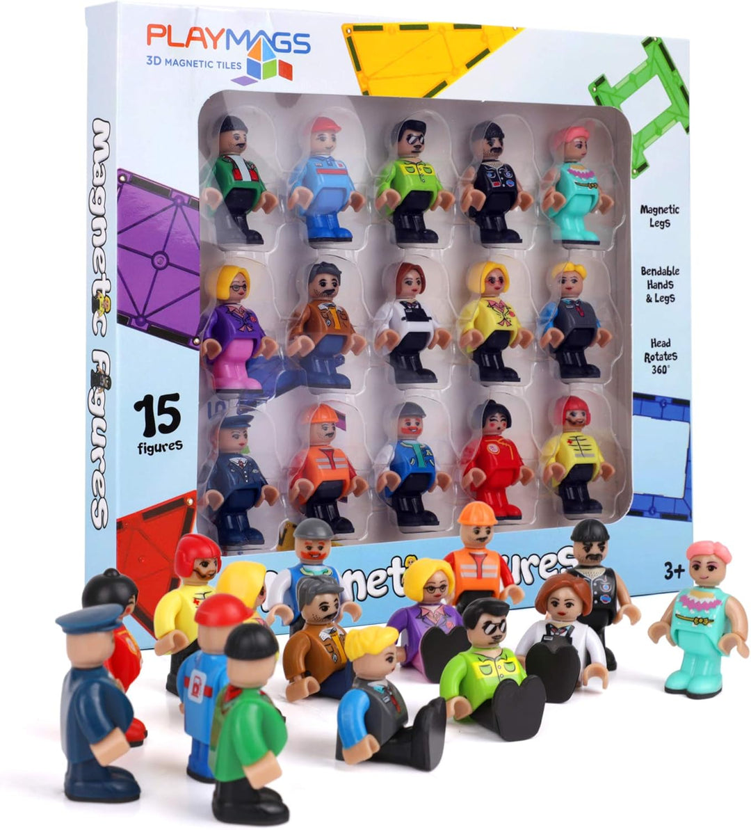 Playmags Magnetic Figures Community Figures Set von 15 - Spielleute Perfekt für Magnetfliesen - Mint