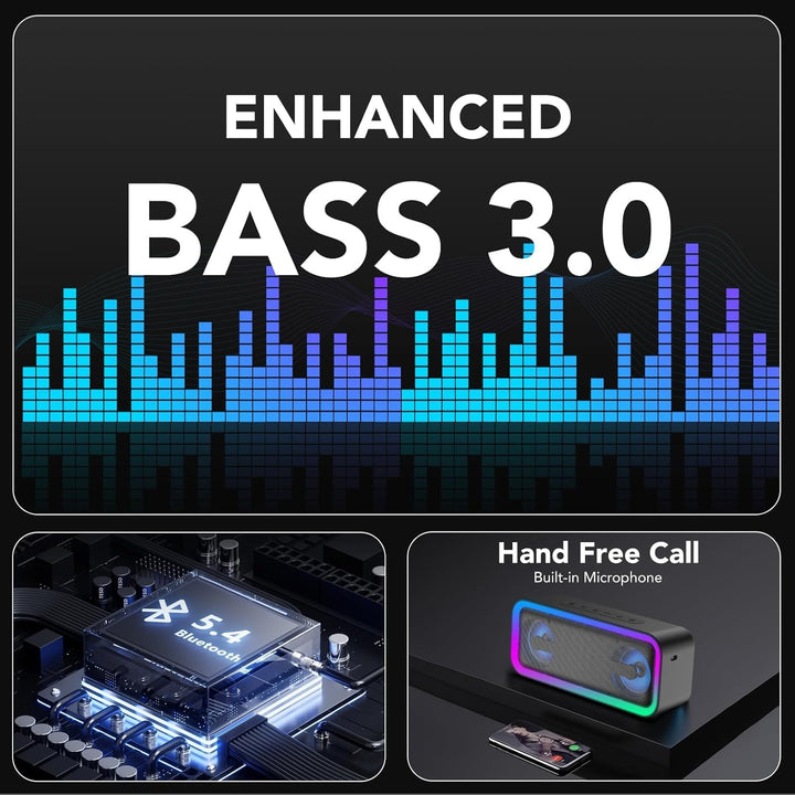 IKT Bluetooth Lautsprecher mit Licht, Musikbox Bluetooth 5.4, 30W Stereo Bass Boost, IPX7 Wasserdich