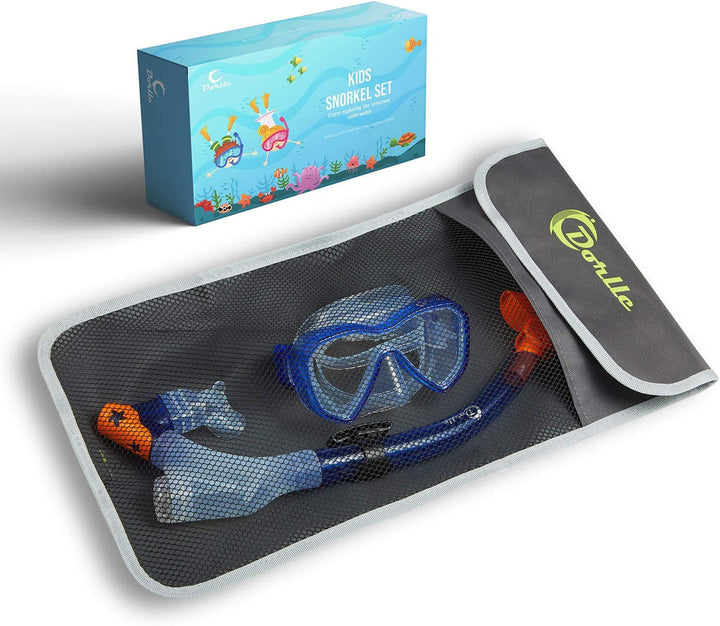 Dorlle Kinder Schnorchelset Tauchset Schnorchelmaske mit 3-Kanal Premium Dry Schnorchel und Anti-Lec