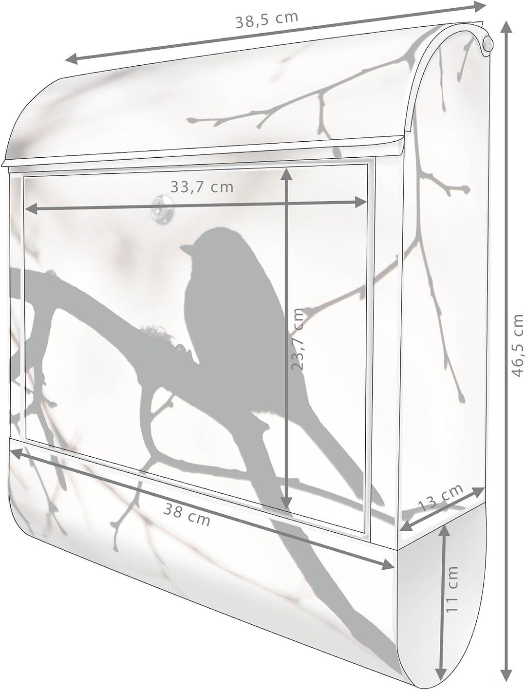 banjado® Design Briefkasten mit Motiv Früher Vogel 39x47x14cm &amp; 2 Schlüssel - Briefkasten Stahl weis