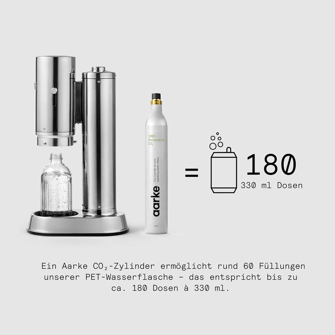 Aarke Carbonator Pro, Wassersprudler mit Glasflasche, Edelstahl Finish, Edelstahl