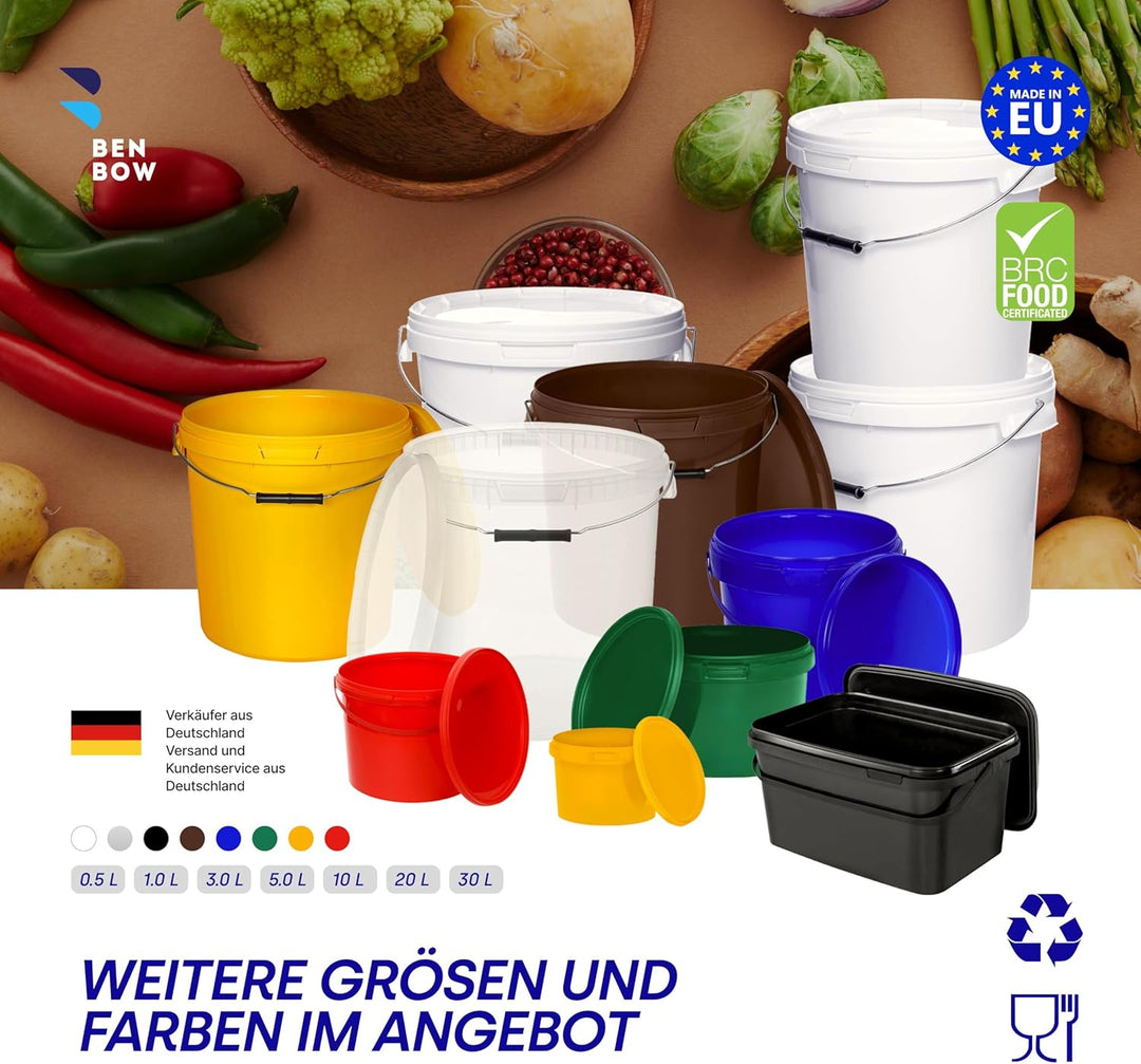 BenBow Eimer mit Deckel 0,5l schwarz 20x 0,5 Liter - lebensmittelecht, stabil, luftdicht, auslaufsic