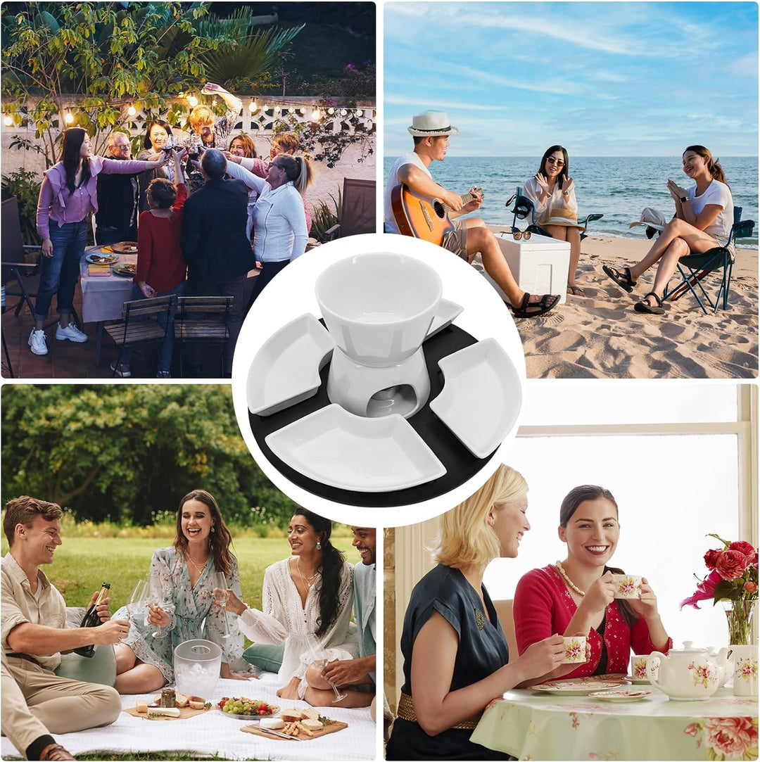 MoYouno Keramik-Schokoladen-Fondue-Topf-Set, Käsefondue-Sets, mit 4 Gabeln und 4 Schalen, Keramik-Bu