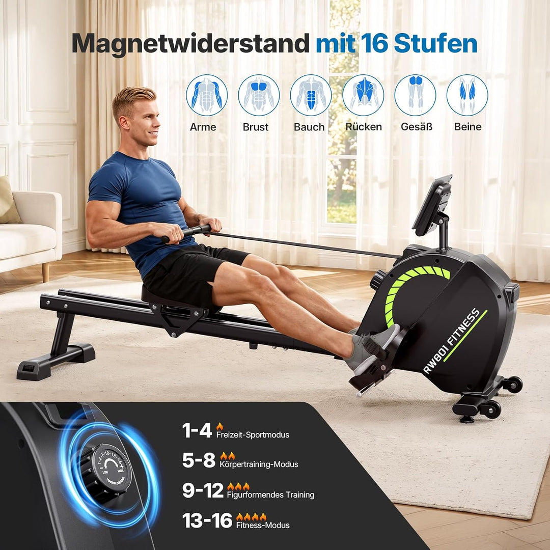 Dripex Magnetisches Rudergerät für Zuhause mit 16 Widerstandsstufen, Rudergerät für Zuhause mit LCD-