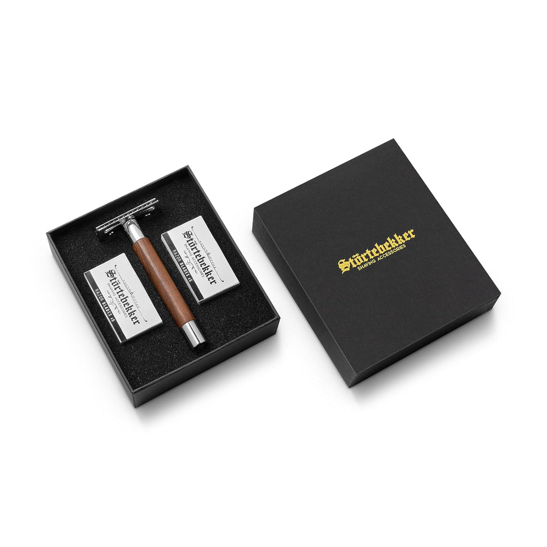 NEU: Störtebekker® Premium Rasierhobel Solingen mit Walnuss Holzgriff - inkl. Rasurguide [10 Störteb