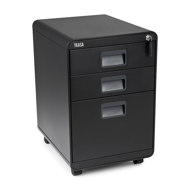 Yaasa File Cabinet Curved Standard Schwarz - Rollcontainer aus Stahl, Aktenschrank mit 3 verschliess
