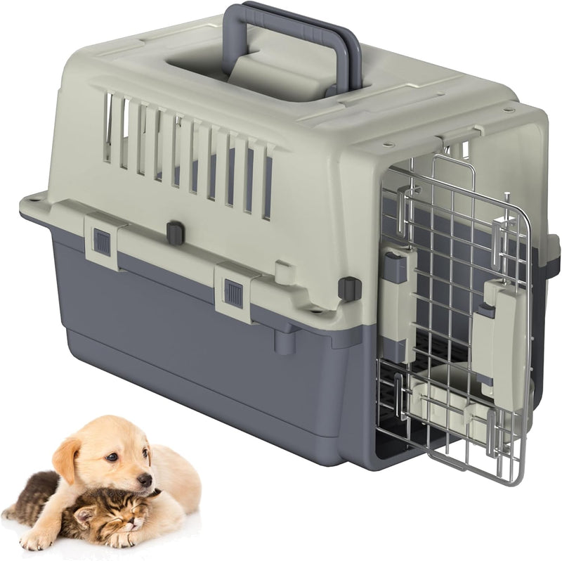 SUBTLETY Transportbox für Hunde & Katzen 60x39x44cm Kunststoff Flugzeugbox mit Handgriff, Futternapf