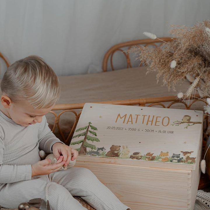 KIDSMOOD - Erinnerungsbox Baby, personalisierte Holzkiste mit Deckel, Ideal zur Aufbewahrung von Eri