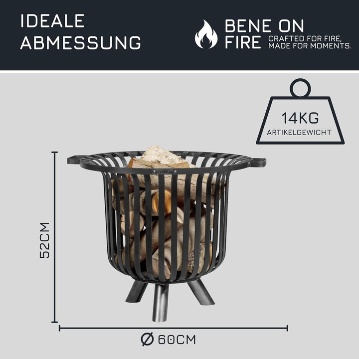 BENE ON FIRE Feuerschale rund Ø 60cm Tennessee aus Stahl | Feuerkorb für Garten | Feuerstelle mit Ko