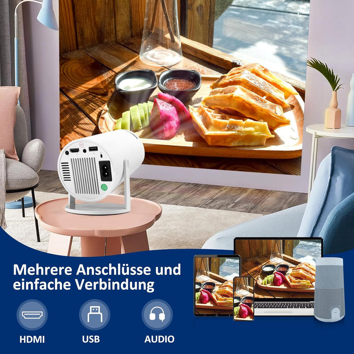 Mini Beamer 4K Unterstützt Android 11,Beamer Handy Outdoor 180°Drehbarer,Mini Projector 5G WiFi 6 BT