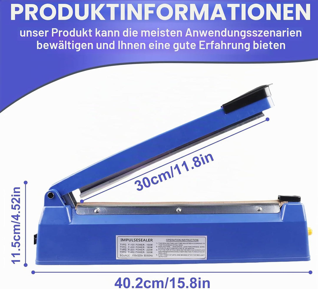 Heisssiegelgerät 300 mm Folienschweissgerät Kunststoff Versiegelung Maschine 3mm Dichtungsbreite Bal