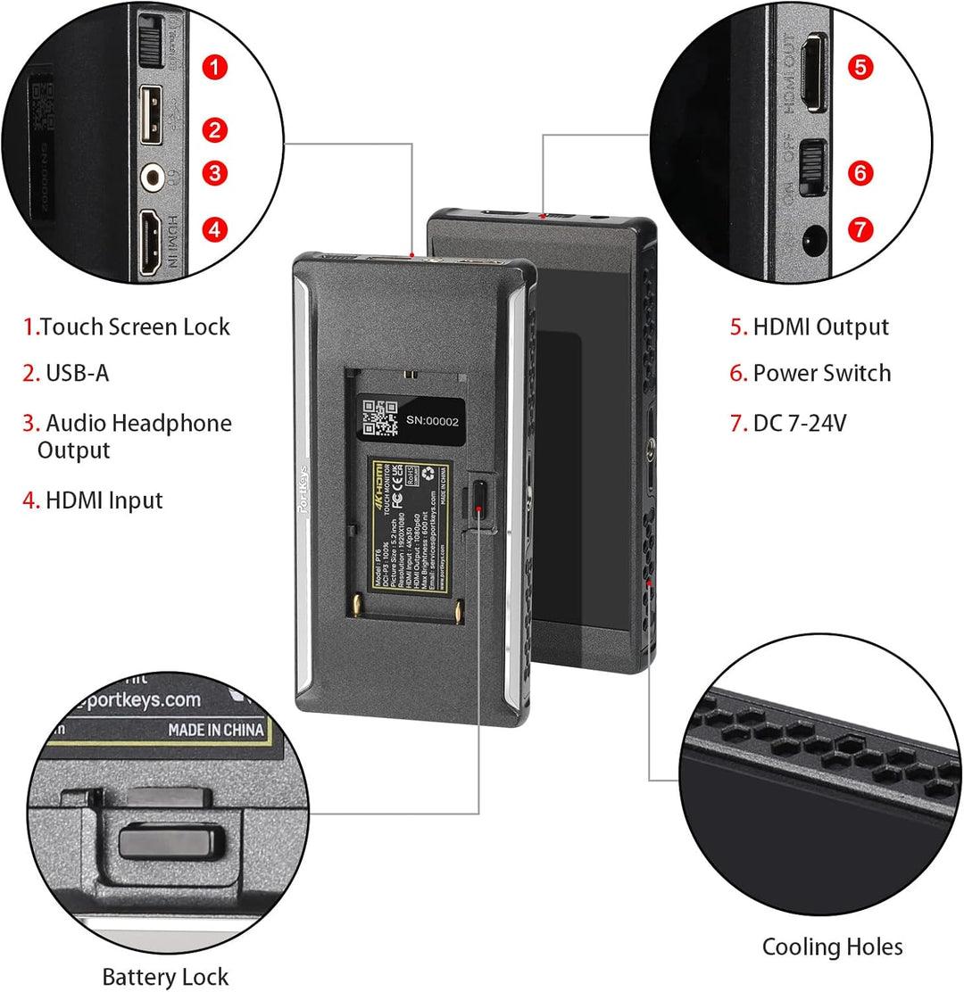 Portkeys PT6 Kamera Feld Monitor 5.2" Touchscreen DSLR Spiegellose Camera Monitor 3D LUT 100% DCI-P3