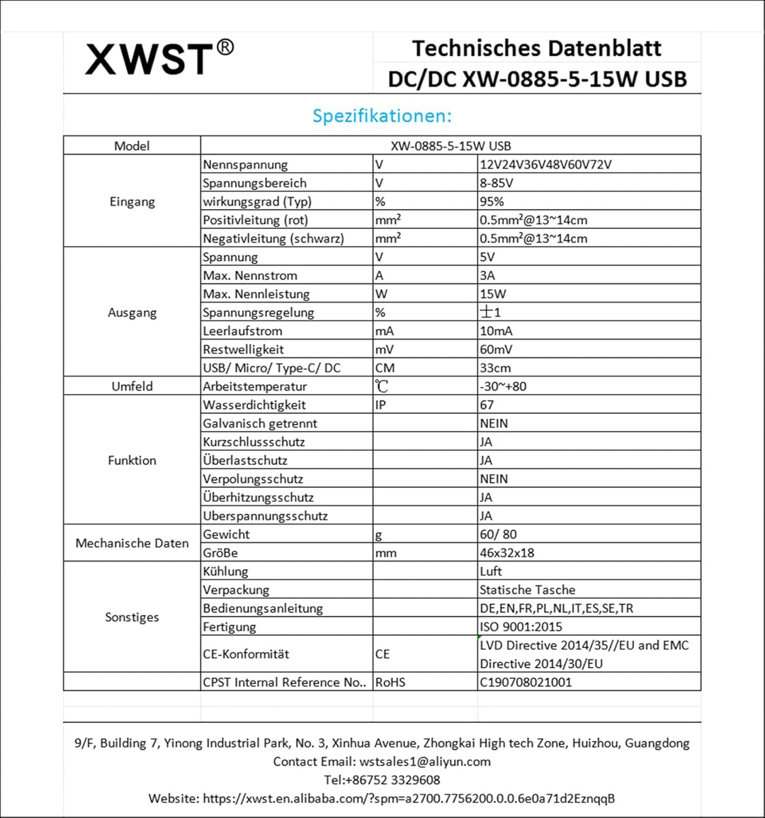 DC DC 8-90V 12V 24V 36V 48V 60V 72V auf 5V Spannungswandler 3A 15W Dual-USB mit Ohr Wandler | Adapte