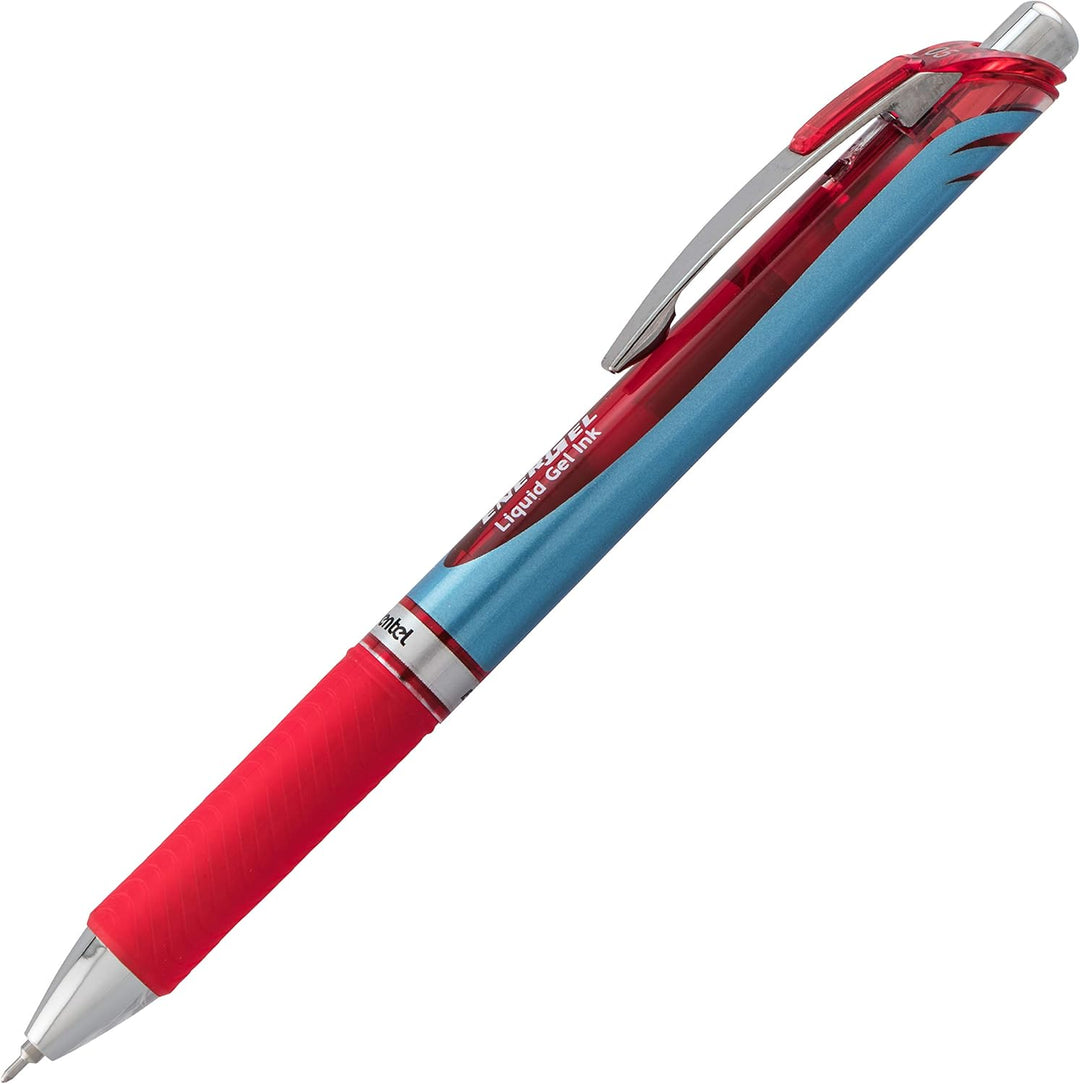Pentel EnerGel RTX Gelschreiber, einziehbar, feine Spitze, Nadelspitze, rote Tinte, 12 Stück (BLN75-