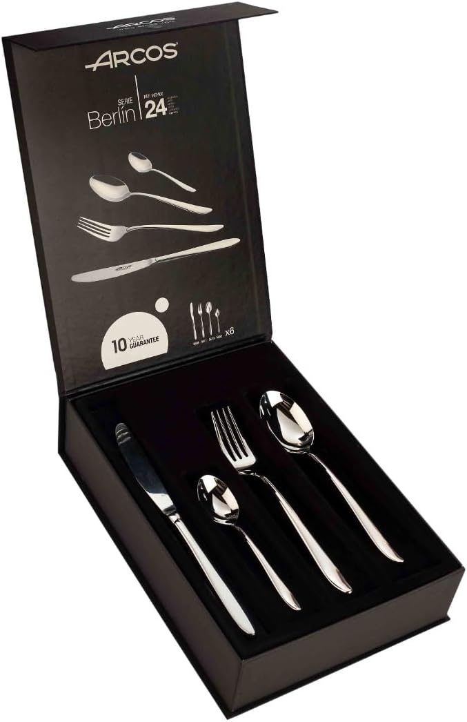 Arcos 562400 Serie Berlin - Geschenkbox Besteck-Set 24 Stück (6 Messer + 12 Löffel + 6 Gabel) - Mono