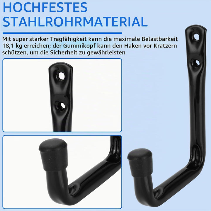 AKOLAFE 20 Stück Garage Leiterhaken 12cm Schwarz Wandhaken Edelstahl 120x 90 mm Schwerlast 20kg Robu