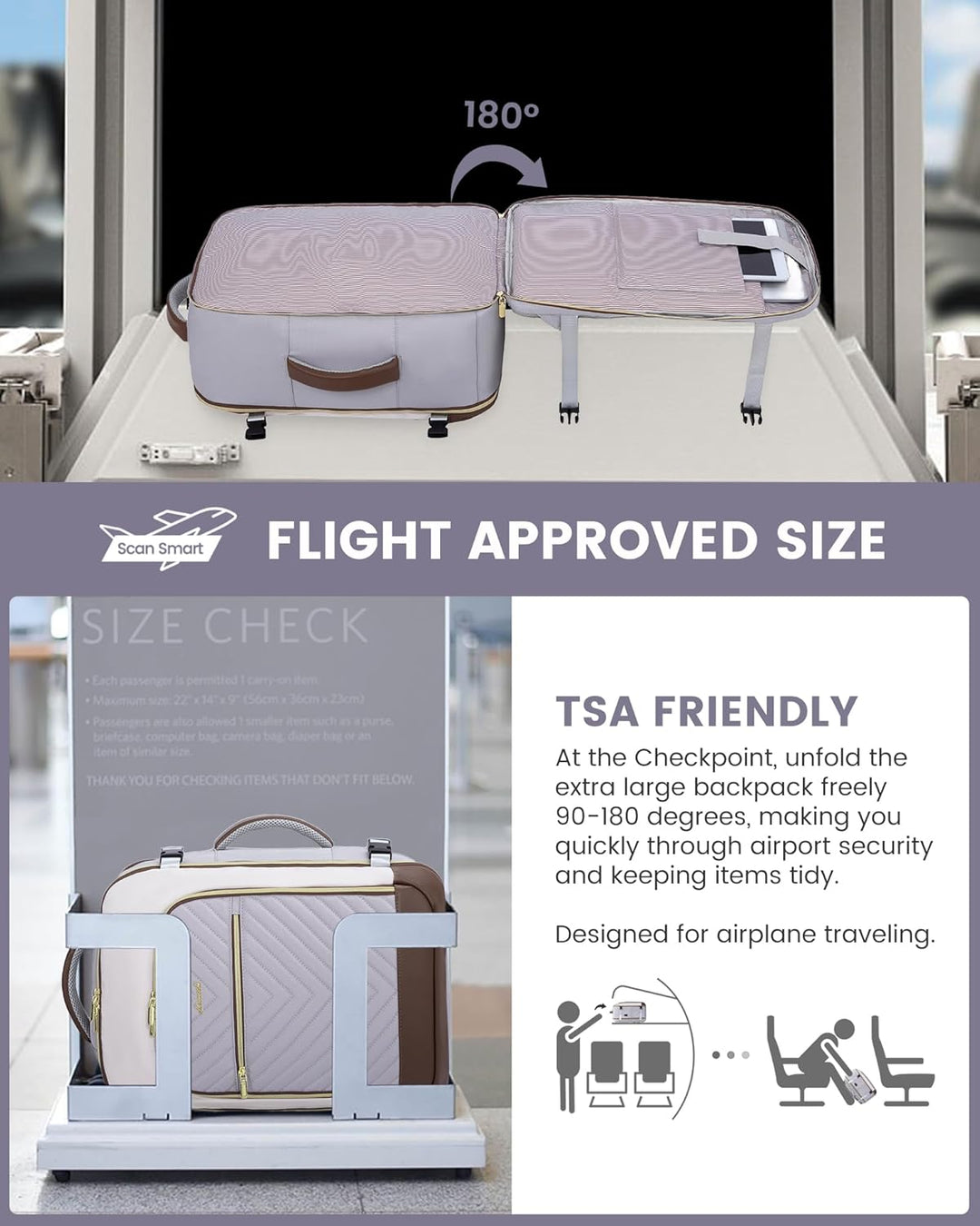 LOVEVOOK Reiserucksack Handgepäck Flugzeug 17.3 zoll Laptop Rucksack Damen Wasserdicht Travel Backpa