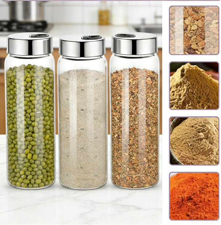 4 Stück Gewürzgläser mit Drehdeckel, 300ml Gewürzstreuer Glas, Borosilikatglas Gewürzstreuer, Salz u