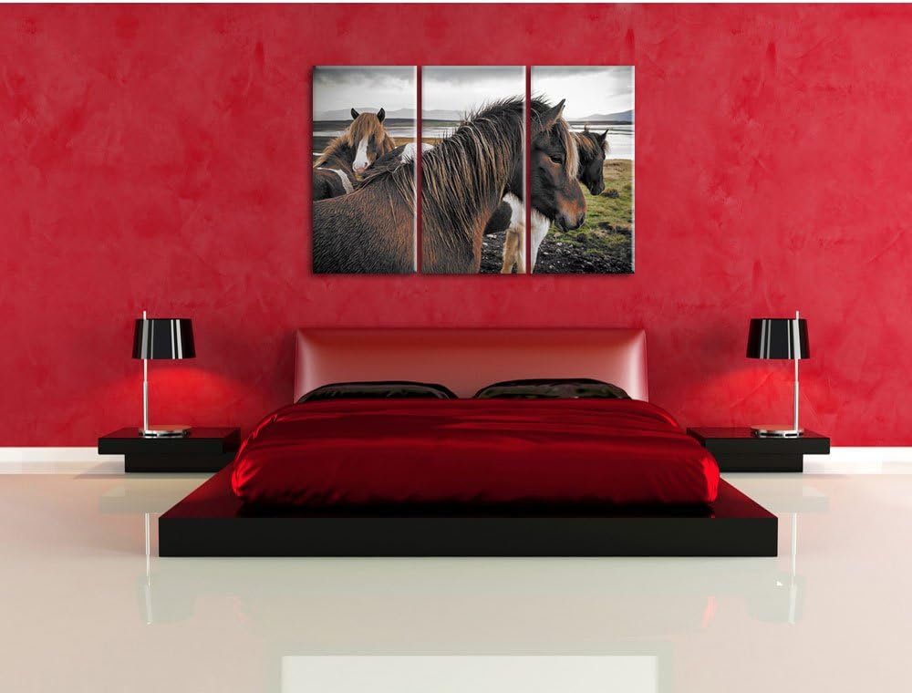 Pixxprint Herde aus schönen Wildpferden / 3-Teilig/Gesamtmass 120cm Leinwandbild bespannt auf Holzra