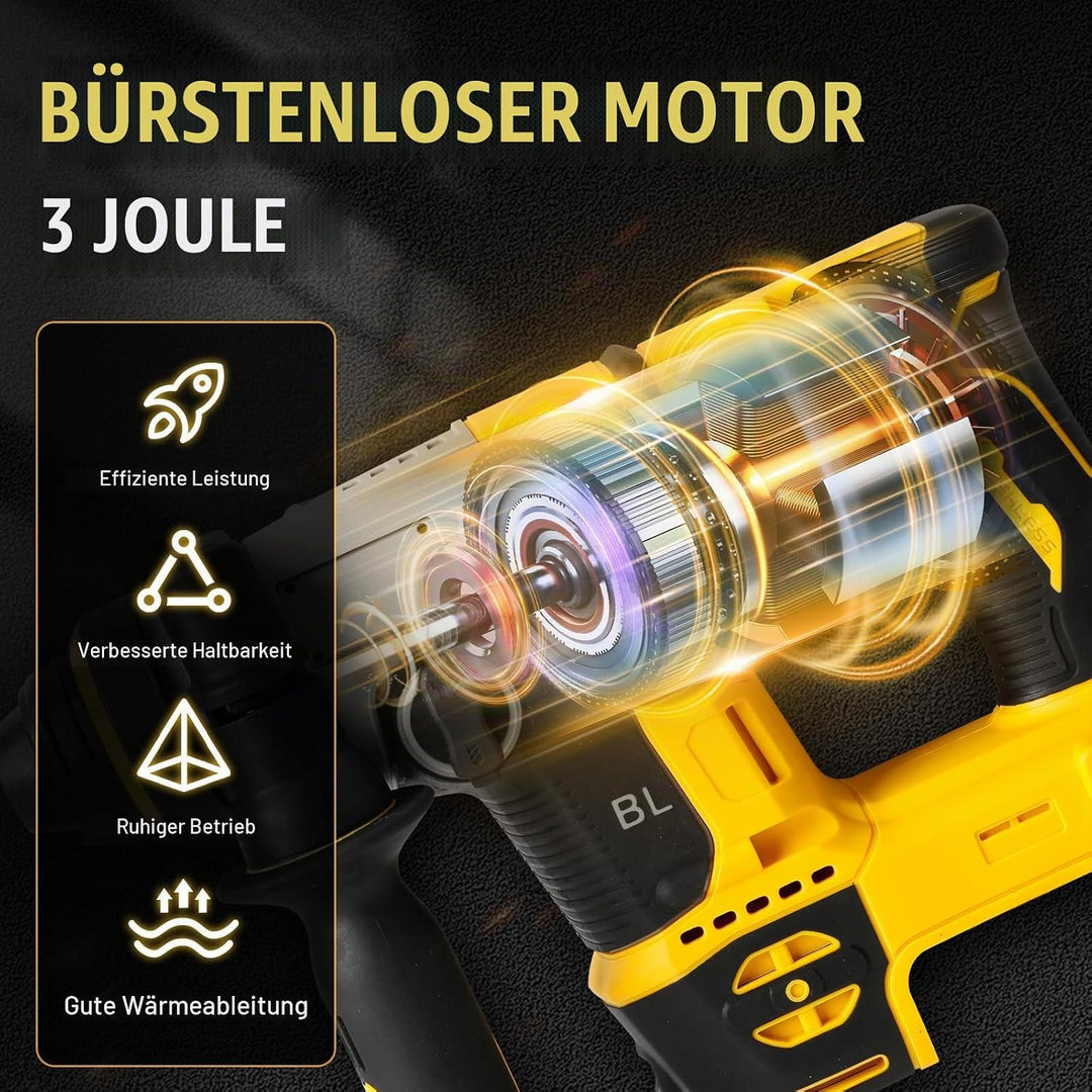 1250W Akku Kombihammer und Bohrlöcher 2-in-1 kompatibel mit DeWalt 20V Akku(ohne Akku),22 mm Bürsten