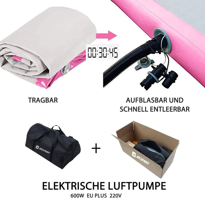 AKSPORT Air Matte Track Tumbling Matte,3/4/5/6m Aufblasbar Gymnastikmatte Turnmatte Tumbling Matten