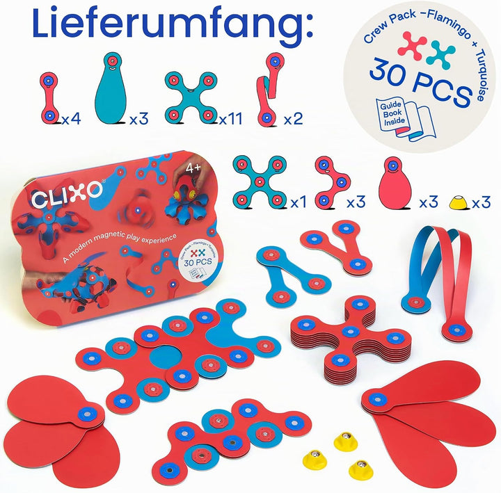 Clixo Crew Pädagogisches Spielzeug für Kinder ab 4 Jahren, Spielzeug Set mit magnetischen Bausteinen