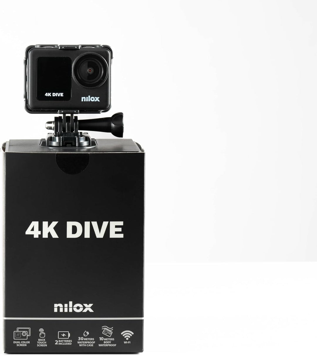 Nilox, Action Cam 4K Dive, Action Kamera 4K/60fps, Doppelbildschirm mit Touchscreen, WLAN-Verbindung