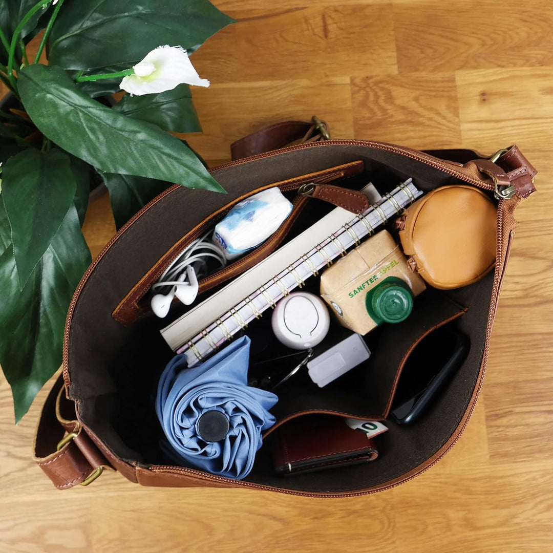 LECONI Umhängetasche Leder Schultertasche Damentasche natur weiche Ledertasche Handtasche für Damen