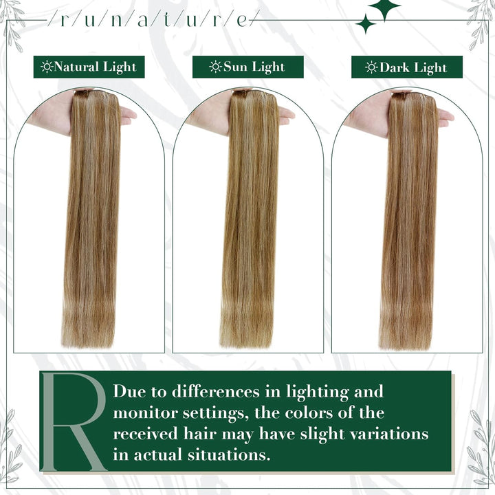 RUNATURE Clip on Extensions Echthaar Blond mit Goldblond Clip in Haarverlangerung Echthaar Remy Haar
