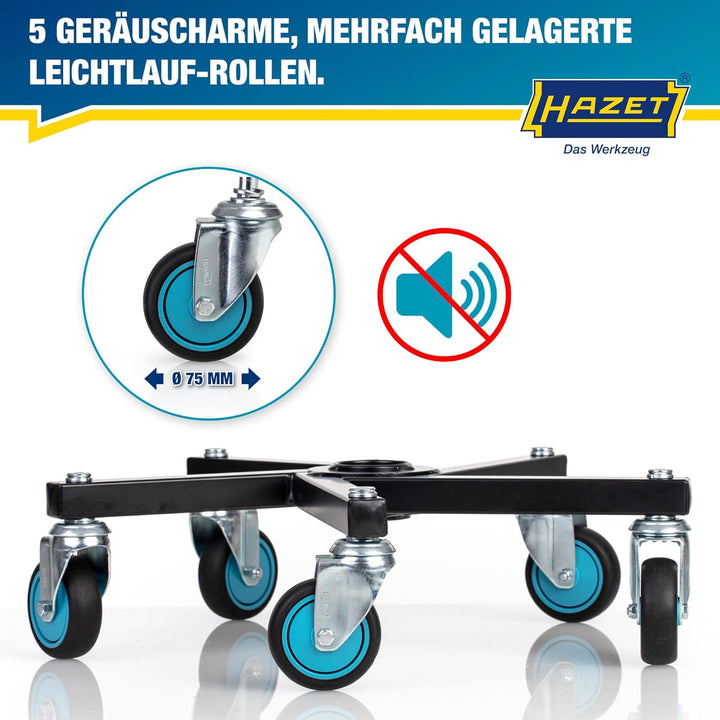 HAZET Arbeitssitz 195N-4, stabile Vierkant-Rohrrahmenkonstruktion, 5 Leichtlaufrollen 75 mm, höhenve