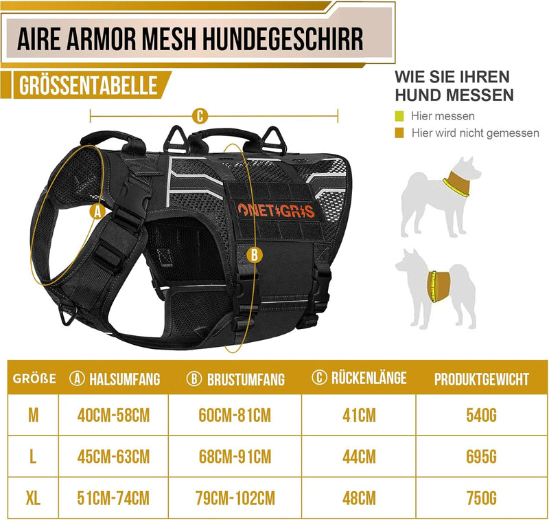 OneTigris Hundegeschirr, AIRE ARMOR Mesh Einstellbar Sicherheitsgeschirr mit 2 Griffe und 3 D-Ringen