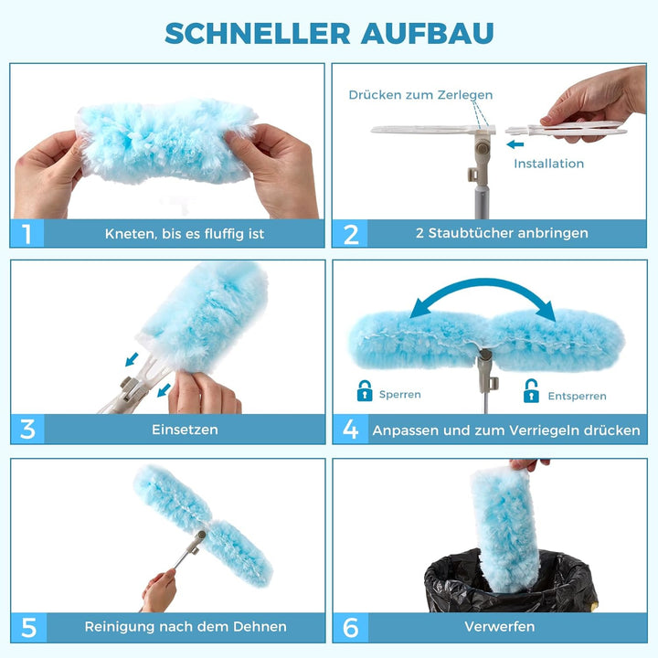 Staubwedel Teleskop Kompatibel mit Swiffer Staubmagnet Nachfüllpackung, 180cm Teleskopstange mit 20