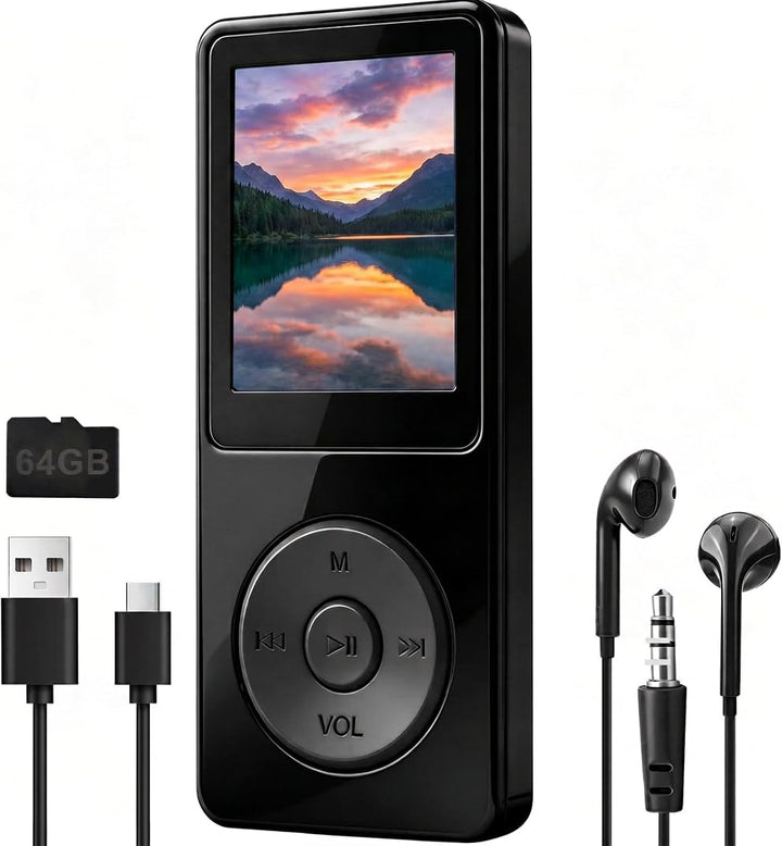 64GB MP3 Player Bluetooth 5.3 mit 1.8" TFT Farbbildschirm HiFi Musik Kinder MP3-Player mit Lautsprec