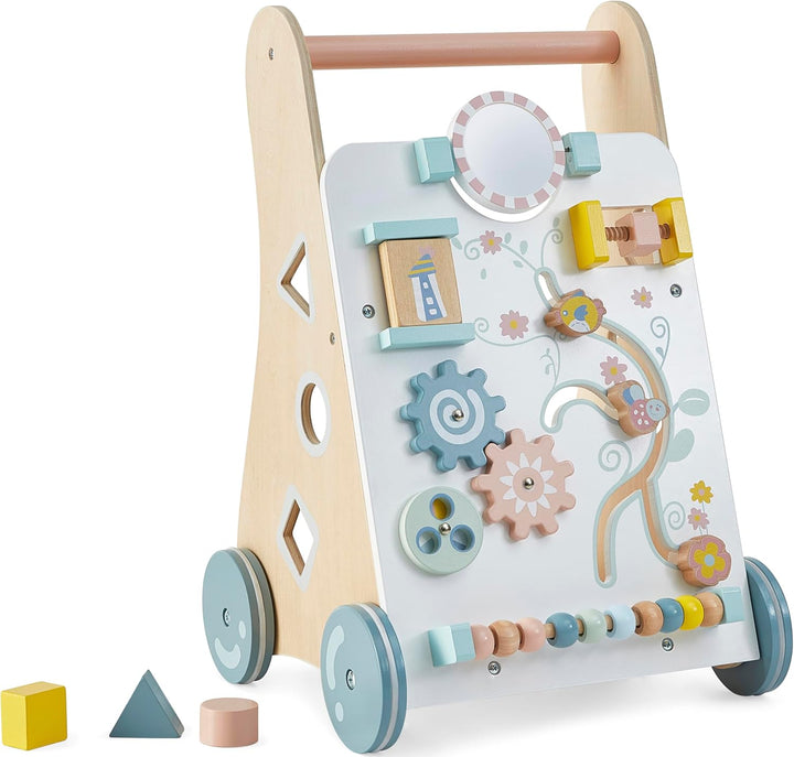 Bayer Chic 2000 - Lauflernwagen aus Holz, bunt, Lauflernhilfe, mit Motorikspielzeug, mit gummierten