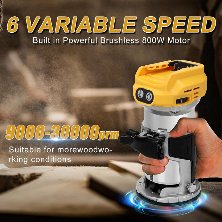 Akku Oberfräse kompatibel mit Dewalt 20V Akku, 1300W Bürstenlose Kantenfräser mit 6 Geschwindigkeite