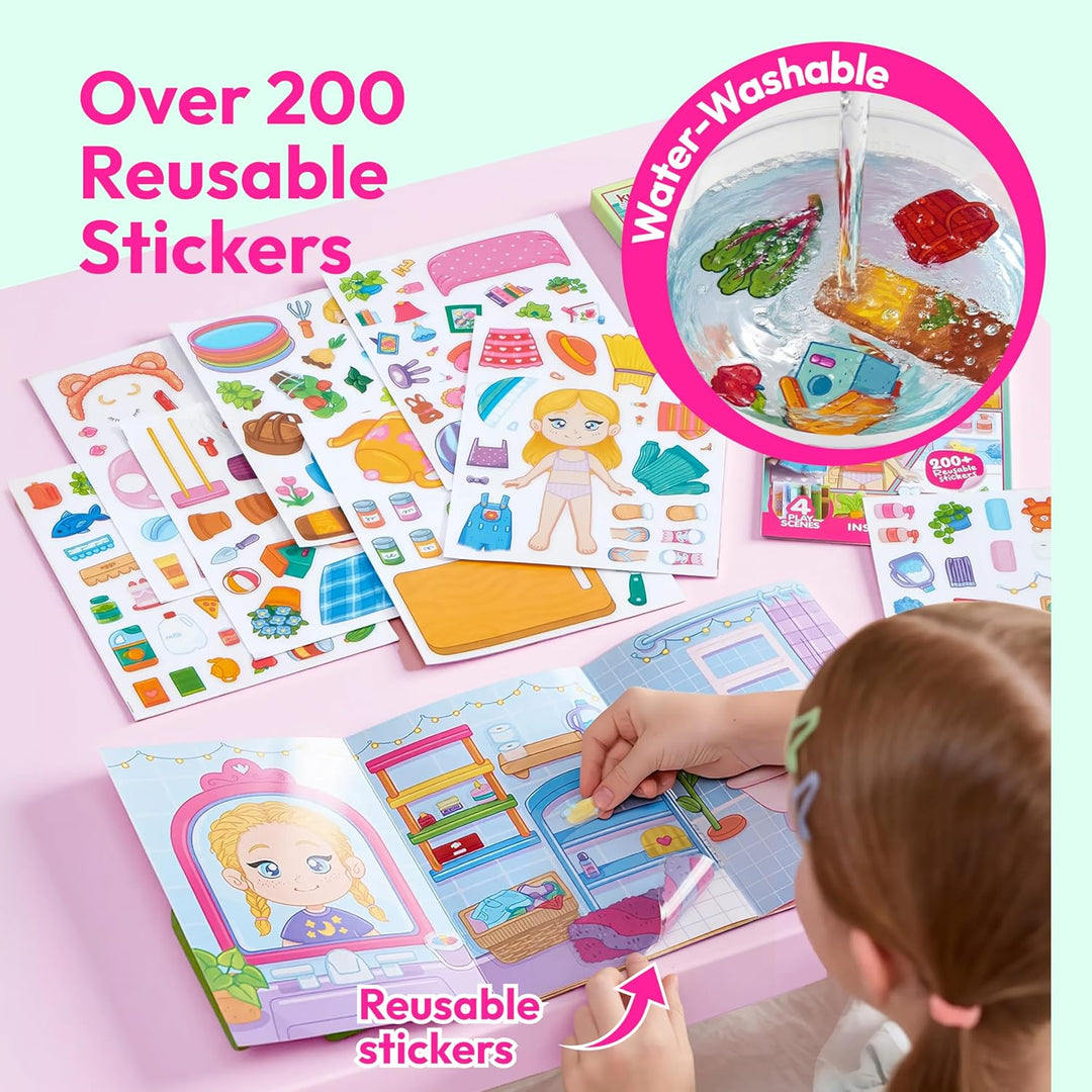 Klever Kits Wiederverwendbares Stickerbuch 3D-Stickerbücher für Kinder, tragbar, wasserdicht, geeign