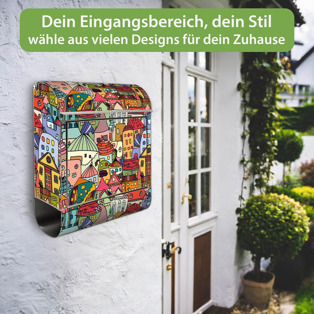 banjado Briefkasten Edelstahl 38x43x12cm & 2 Schlüssel - rostfreier Edelstahl Briefkasten mit Zeitun