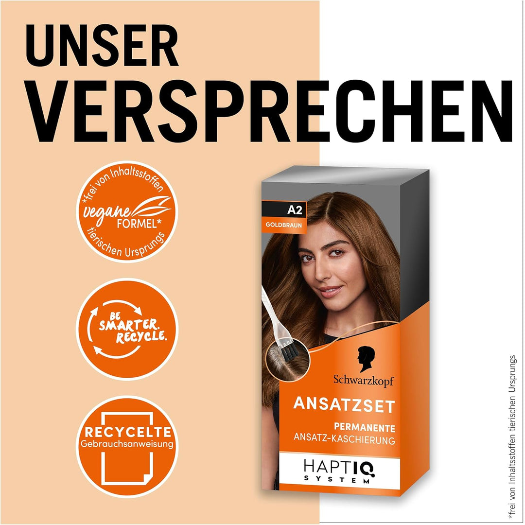 Schwarzkopf Ansatzset A2 Goldbraun Stufe 3 (3 x 44,5 ml), dauerhafte Haarfarbe zum Haaransatz kaschi