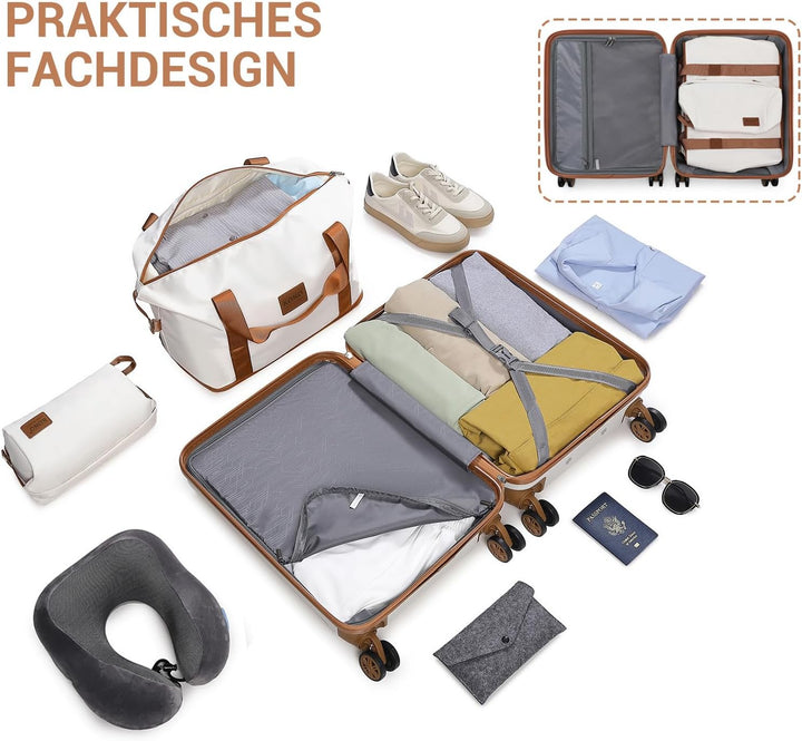 KONO Reisekoffer Set Gepäcksets 4 Teilig Kofferset, 55cm Handgepäck mit Beautycase Kosmetikkoffe mit