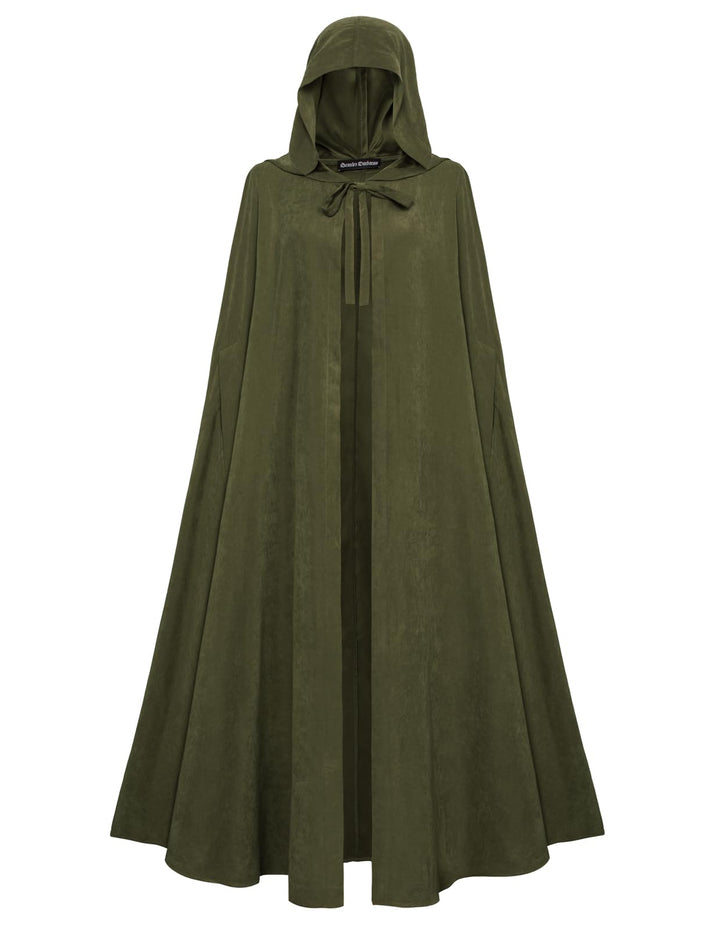 SCARLET DARKNESS Damen Mittelalter Umhang mit Kapuze Unisex Maxi Umhang Hexe Cosplay Cape Olivgrün,