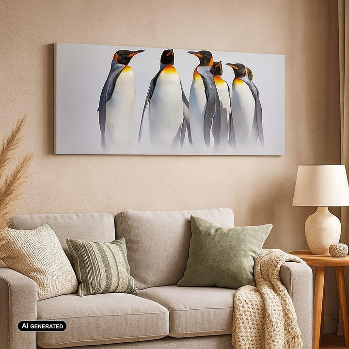 Wandbilder Dekoration Wohnzimmer Pinguine Winter Schnee Spaziergang Bilder auf Leinwand 120x50cm Lei