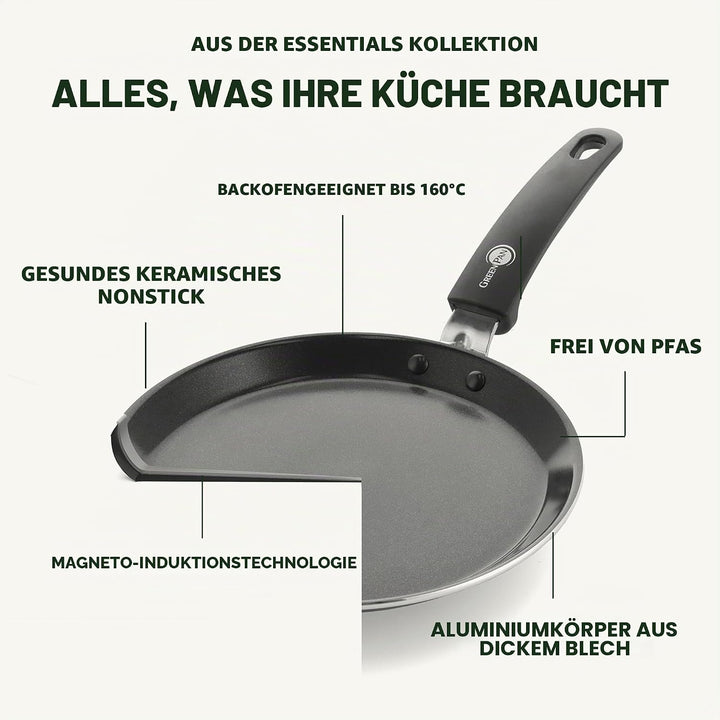 GreenPan Essentials Gesunde Keramische Antihaft-Pfannkuchenpfanne 24 cm, PFAS-frei, Induktion, Backo