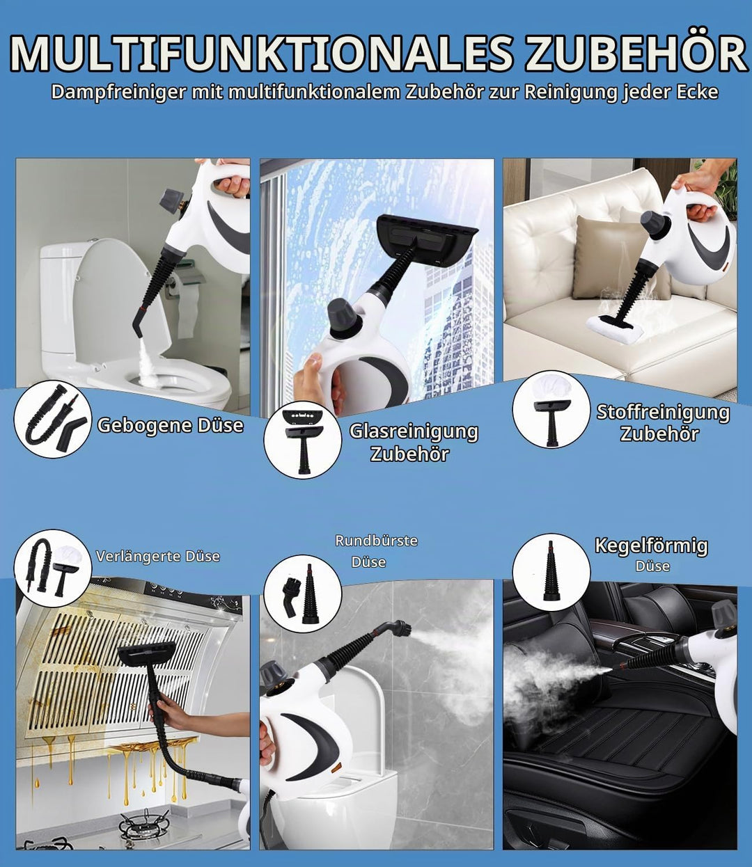 Dampfreiniger, 1050W Dampfreiniger Handgerät mit 12 Zubehör, 3,2 bar Dampfdruck Hand Steam Cleaner,