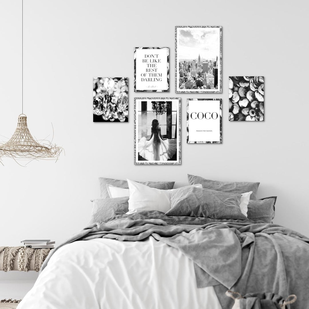 Novart Wandbilder Set Fashion Coco - KEIN EXTRA RAHMEN BENÖTIGT - Modern Deko - Wohnzimmer Mädchen T