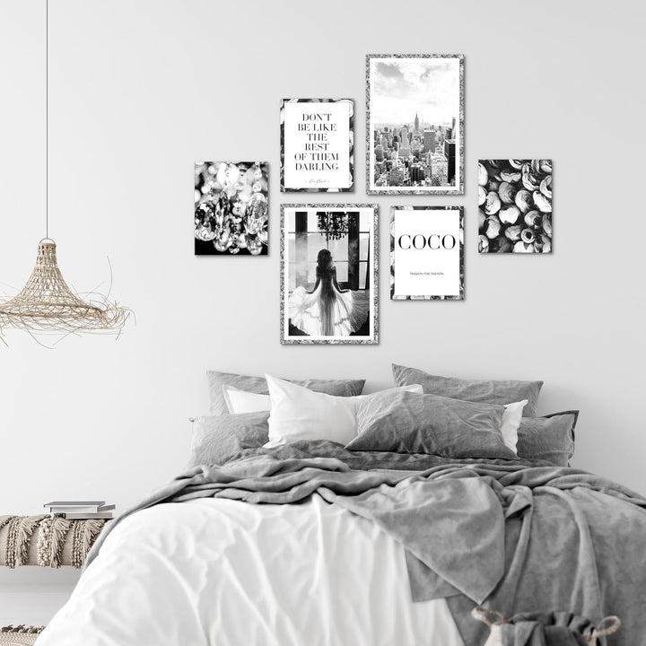Novart Wandbilder Set Fashion Coco - KEIN EXTRA RAHMEN BENÖTIGT - Modern Deko - Wohnzimmer Mädchen T