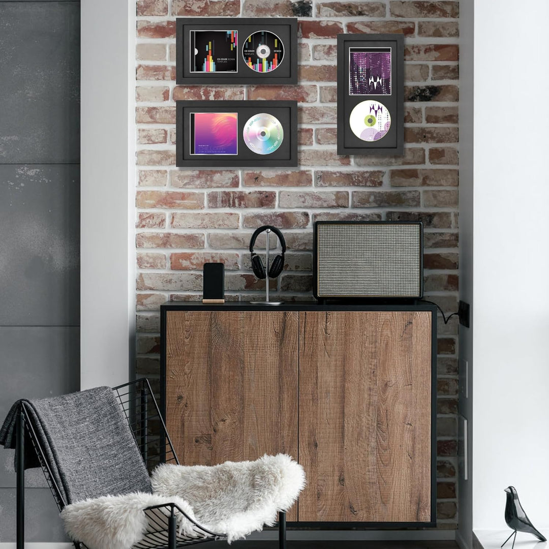 CD Musikrahmen Schaukasten Display 36,2x19,61 cm Disc und CD Box Echtglas mit Eva Schaum und Tischpl