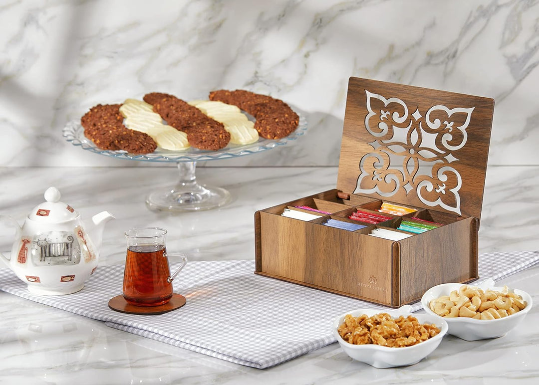 RoyalHouse Premium Wood (Hard MDF) Tee-Aufbewahrungsbox Organizer (Walnuss), umweltfreundliche multi