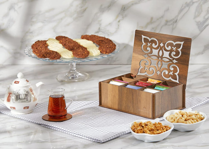 RoyalHouse Premium Wood (Hard MDF) Tee-Aufbewahrungsbox Organizer (Walnuss), umweltfreundliche multi