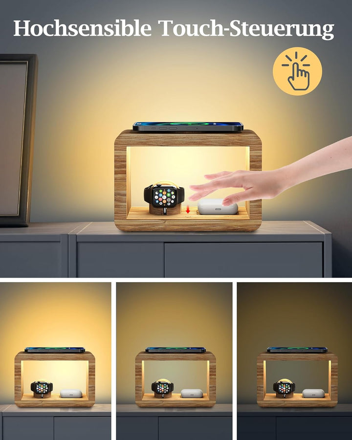 Kabellose Ladestation: 3-in-1 kabelloses Ladegerät mit Nachtlichtern – schnelle i Phone-Ladestation